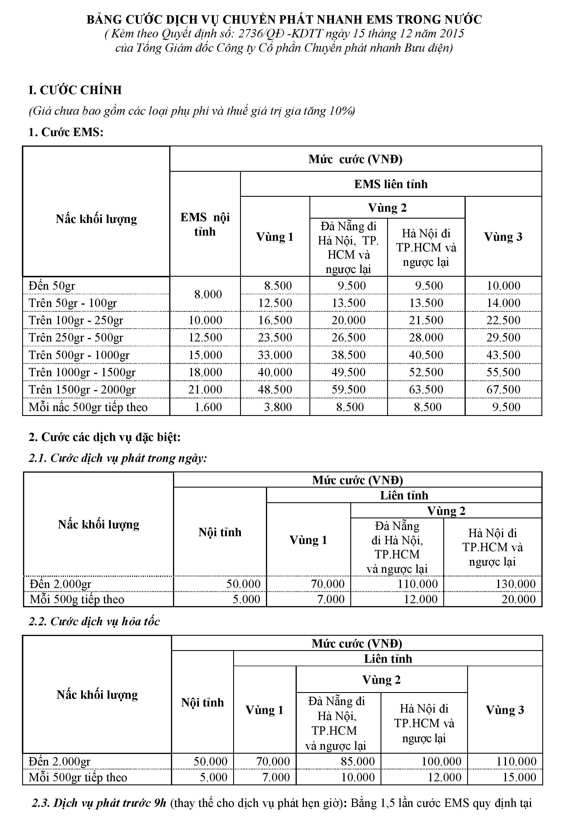 Bảng giá cước EMS-p1