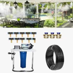Bộ Máy Phun Sương 10 Béc Thau | Bơm RO Ráp Sẵn (Có Chân)
