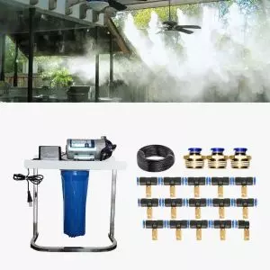 Bộ Máy Phun Sương 15 Béc Thau | Bơm RO Ráp Sẵn (Có Chân)