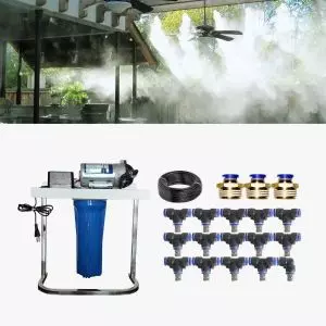 Bộ Máy Phun Sương 15 Béc Inox Ngắn | Bơm RO Ráp Sẵn (Có Chân)