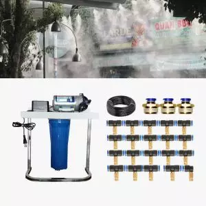Bộ Máy Phun Sương 20 Béc Thau | Bơm RO Ráp Sẵn (Có Chân)
