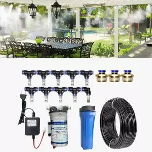 Bộ Máy Phun Sương 10 Béc Inox Dài | Bơm RO | Có Bộ Lọc